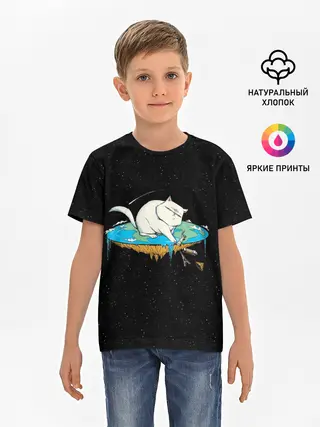 Детская базовая футболка / Flat earth Cat