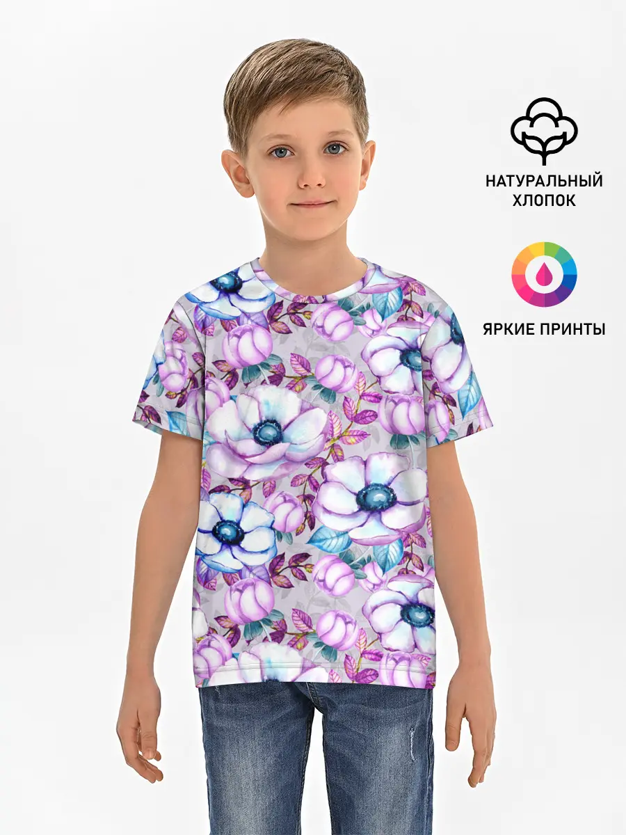 Детская базовая футболка / Анемоны - цветочный ковер