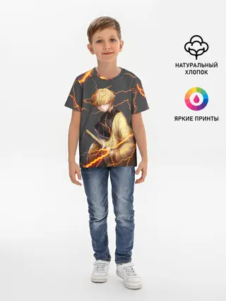 Детская базовая футболка / KIMETSU NO YAIBA оранжевые молнии