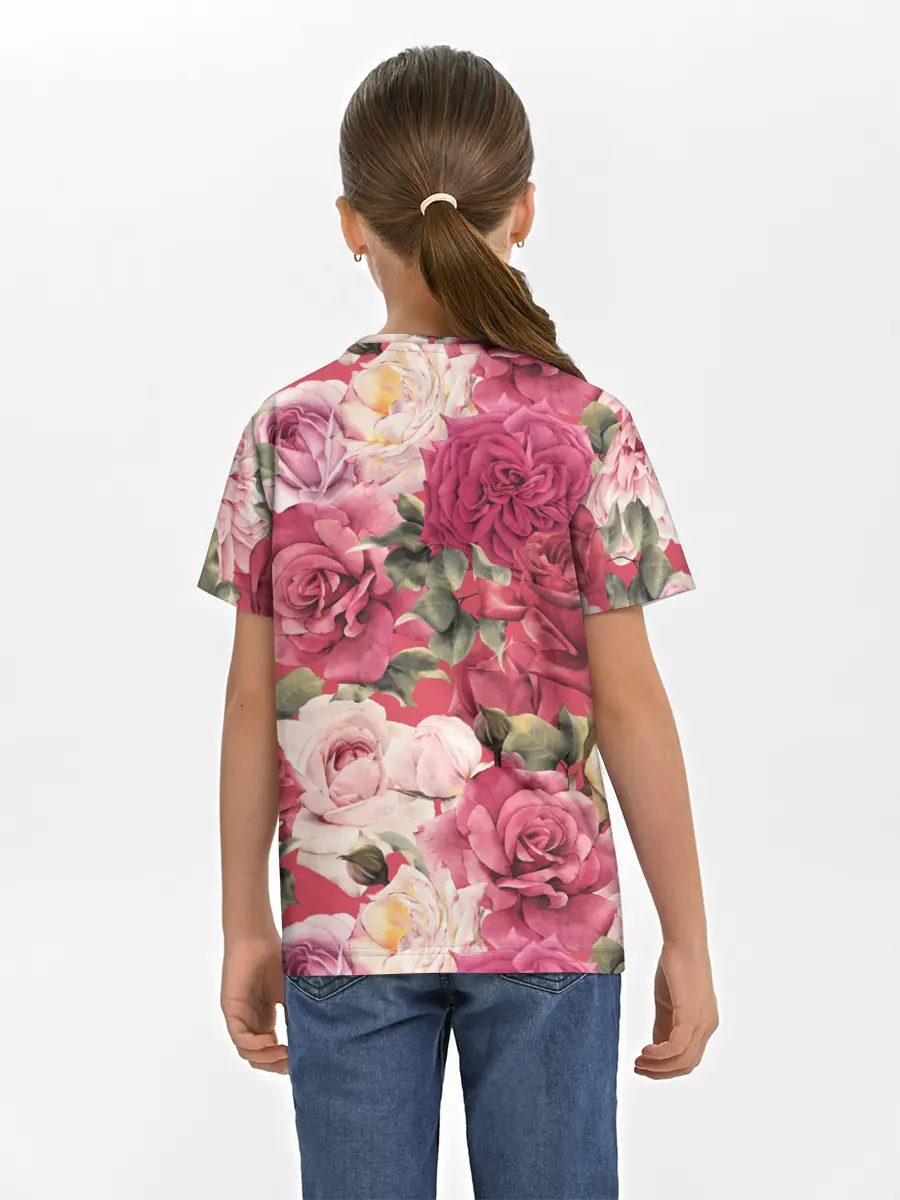 Детская базовая футболка / Акварель, розы