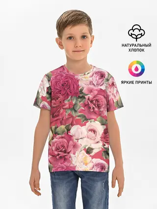 Детская базовая футболка / Акварель, розы
