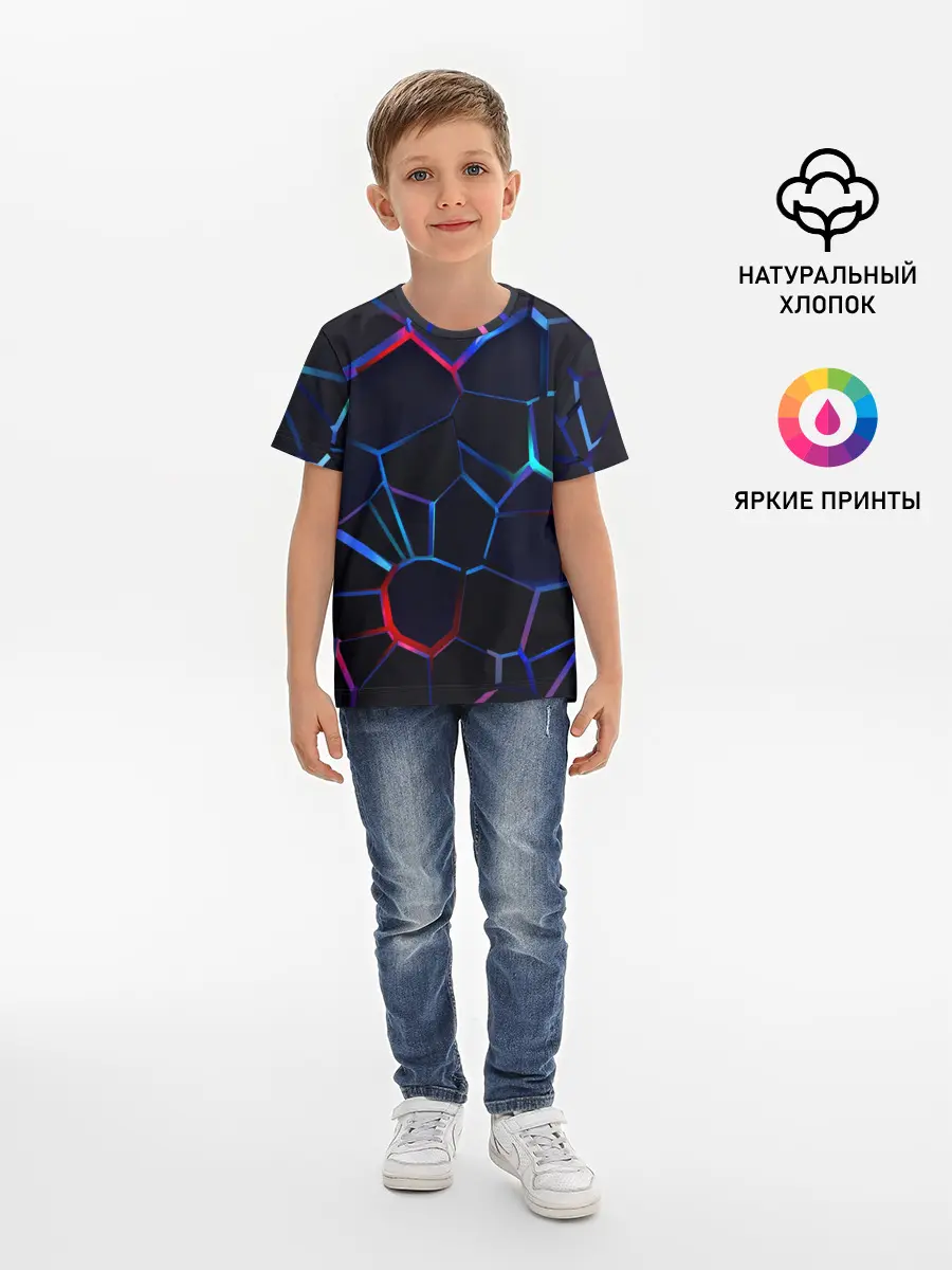 Детская базовая футболка / Неоновые 3D плиты | Неоновые плиты