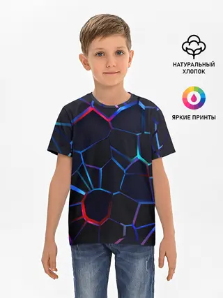 Детская базовая футболка / Неоновые 3D плиты | Неоновые плиты