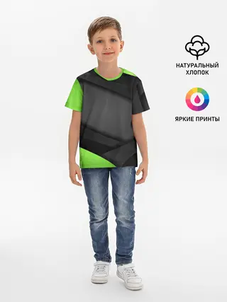 Детская базовая футболка / Green / Black