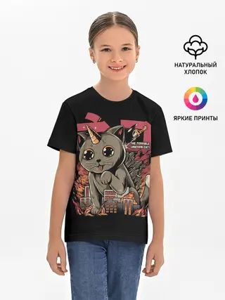 Детская базовая футболка / АНИМЕ КОТ-ЕДИНОРОЖЕК