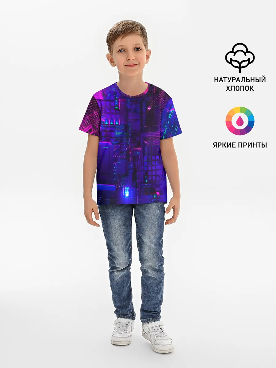 Детская базовая футболка / NEON CUBES
