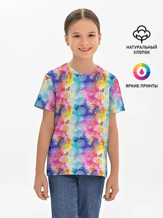 Детская базовая футболка / Радужные Снежные Узоры