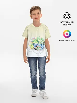 Детская базовая футболка / Чашка с суккулентами
