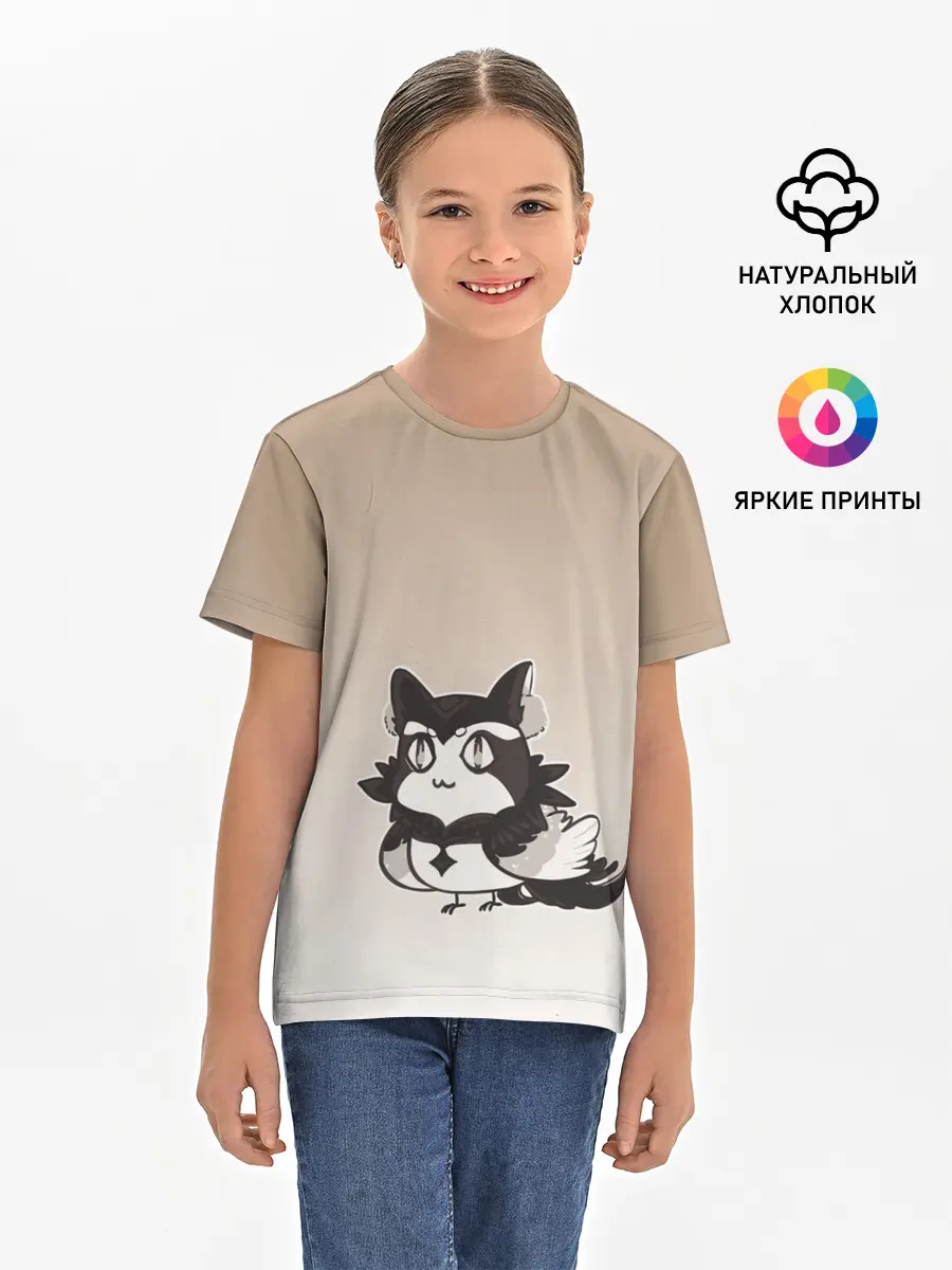 Детская базовая футболка / сова котик аниме