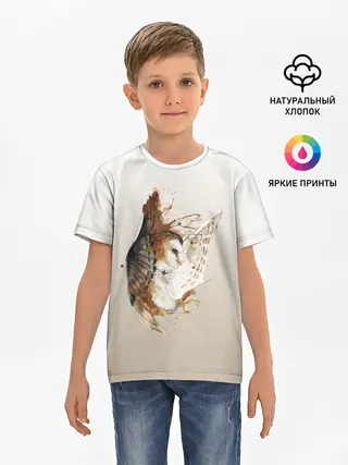 Детская базовая футболка / летящая сова рисунок