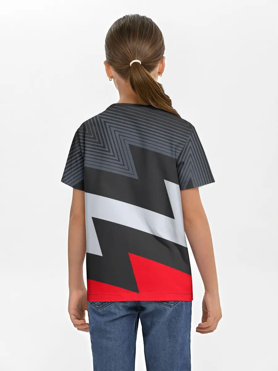 Детская базовая футболка / Черно-красные зигзаги