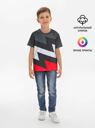 Детская базовая футболка / Черно-красные зигзаги