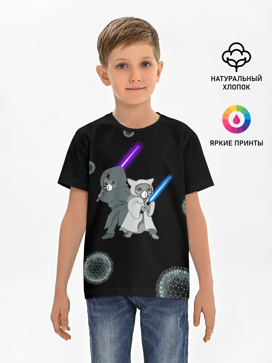Детская базовая футболка / Котики vs Вирус