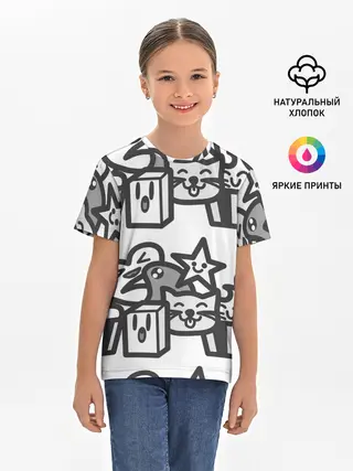 Детская базовая футболка / Чёрно-белые дудлы
