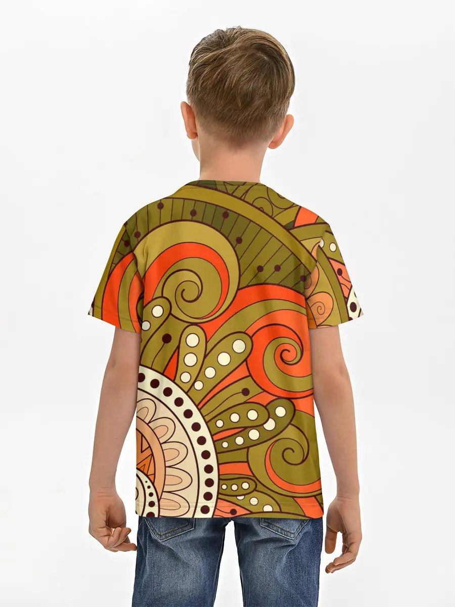 Детская базовая футболка / Детский оранжево-болотный
