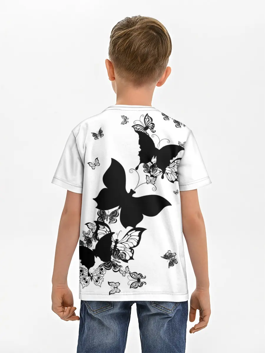 Детская базовая футболка / Черные бабочки на белом
