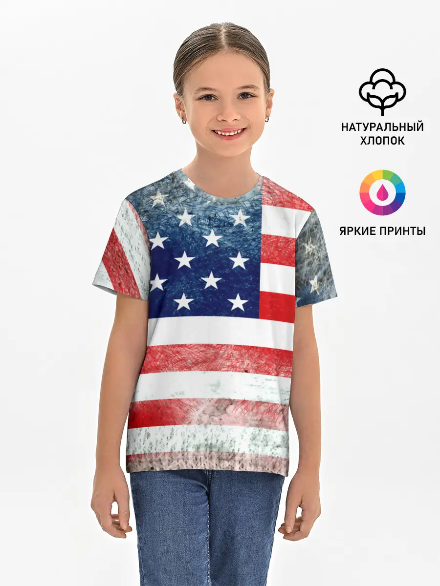 Детская базовая футболка / Америка Флаг