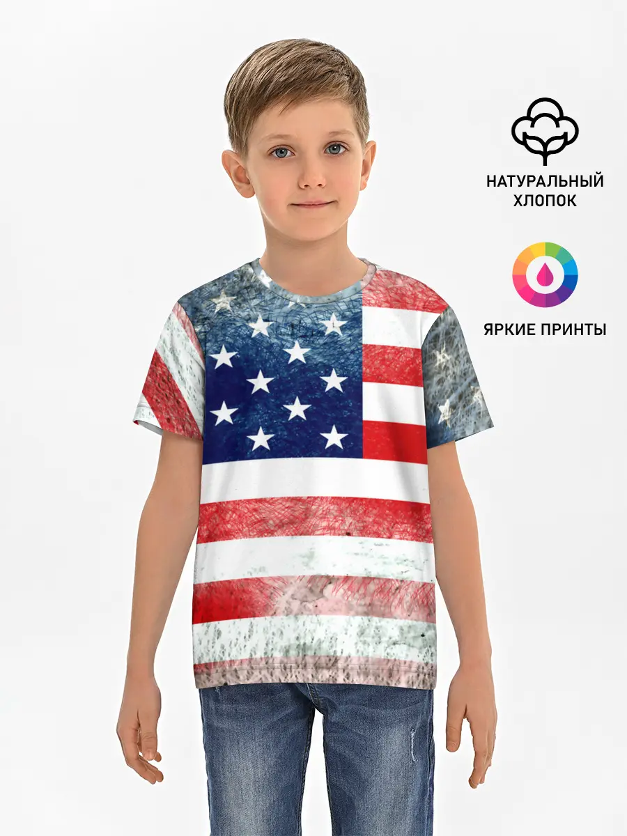 Детская базовая футболка / Америка Флаг