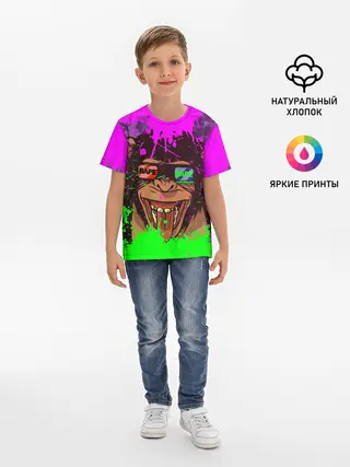 Детская базовая футболка / 3D Neon Monkey