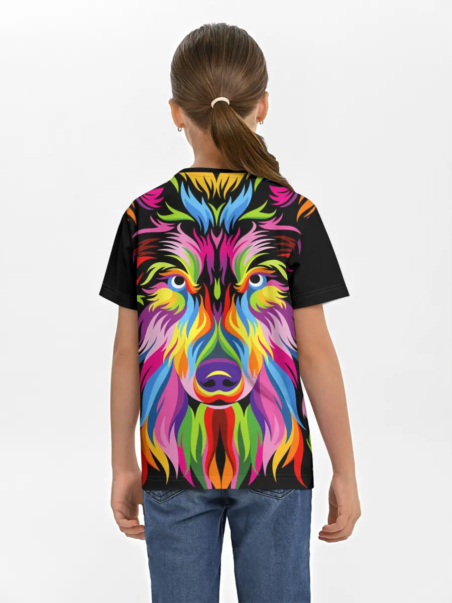 Детская базовая футболка / Neon wolf