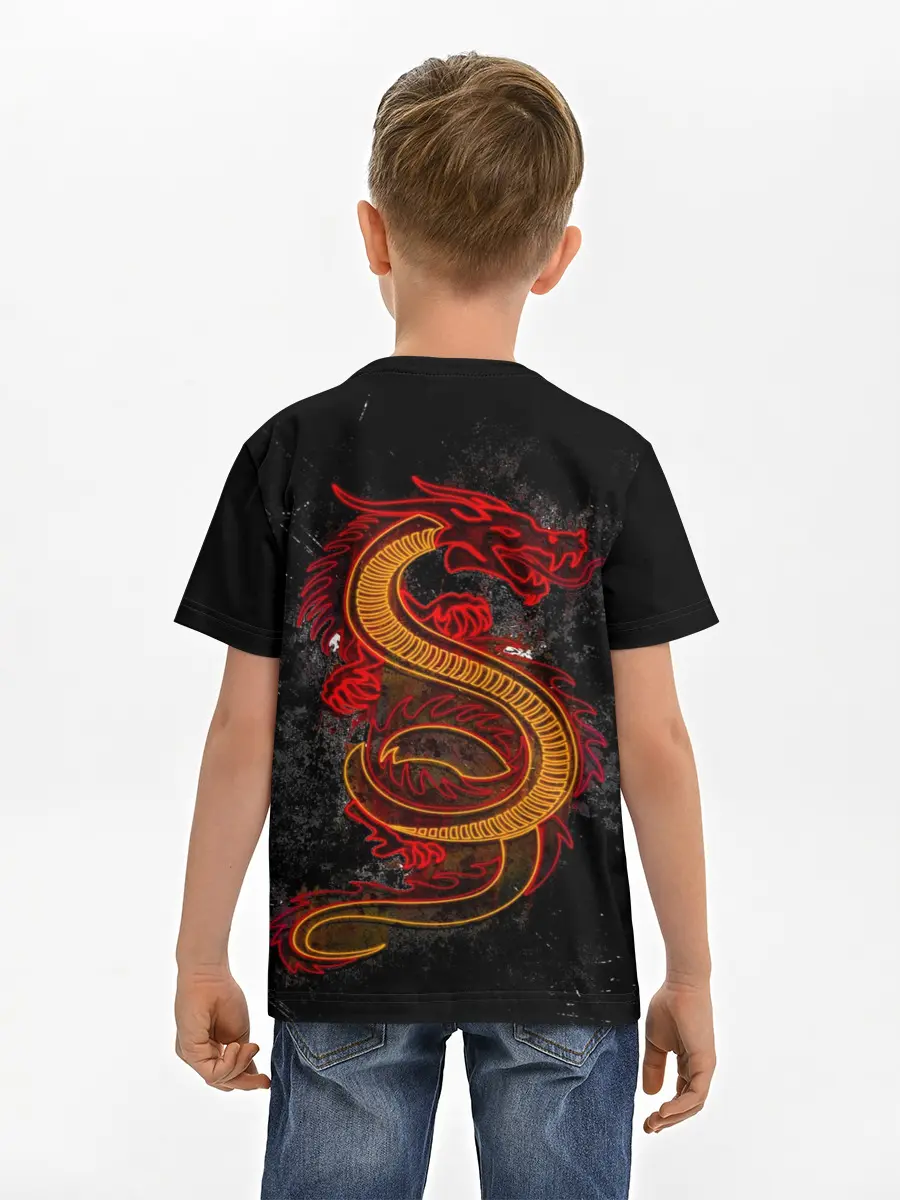 Детская базовая футболка / НЕОНОВЫЙ ДРАКОН, 3d