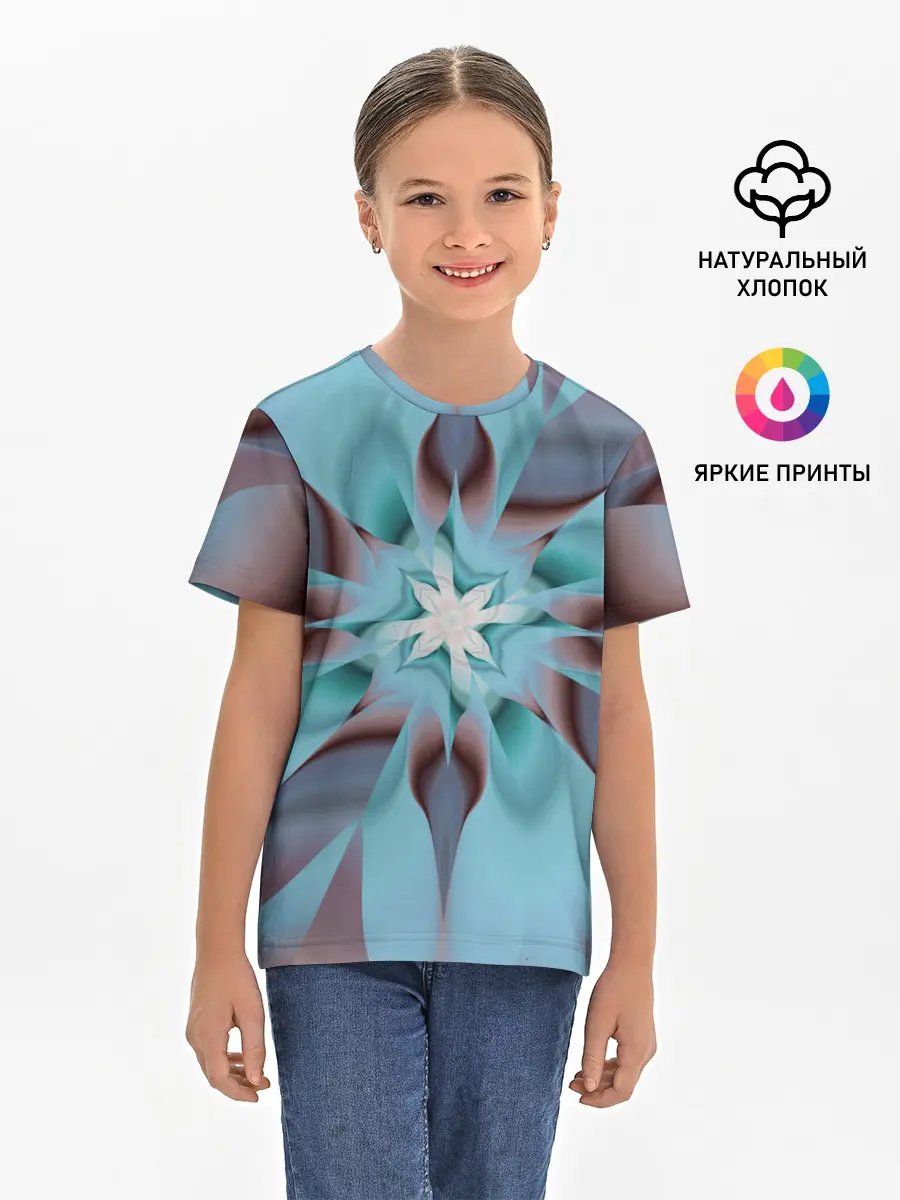 Детская базовая футболка / Абстрактный цветок. Голубой.