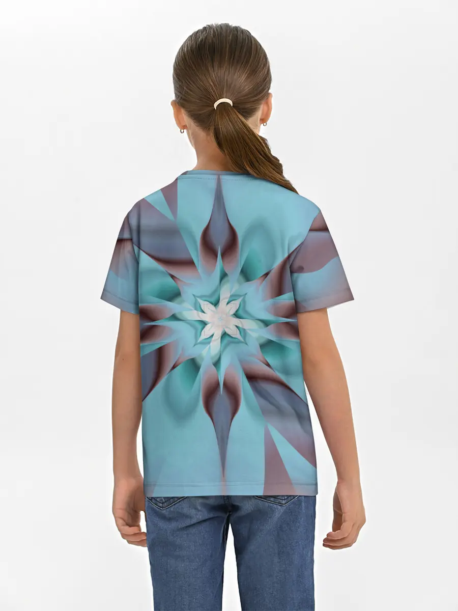 Детская базовая футболка / Абстрактный цветок. Голубой.
