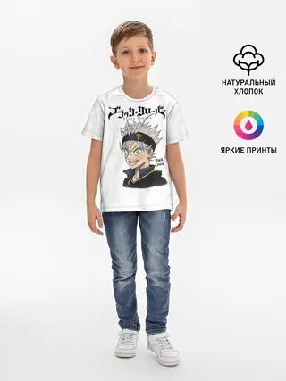 Детская базовая футболка / Чёрный клевер Аста