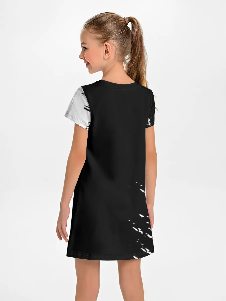 Детское платье / Белый логотип Черный клевер на черном