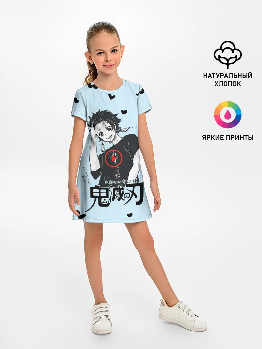 Детское платье / Танджиро Камадо черные сердечки