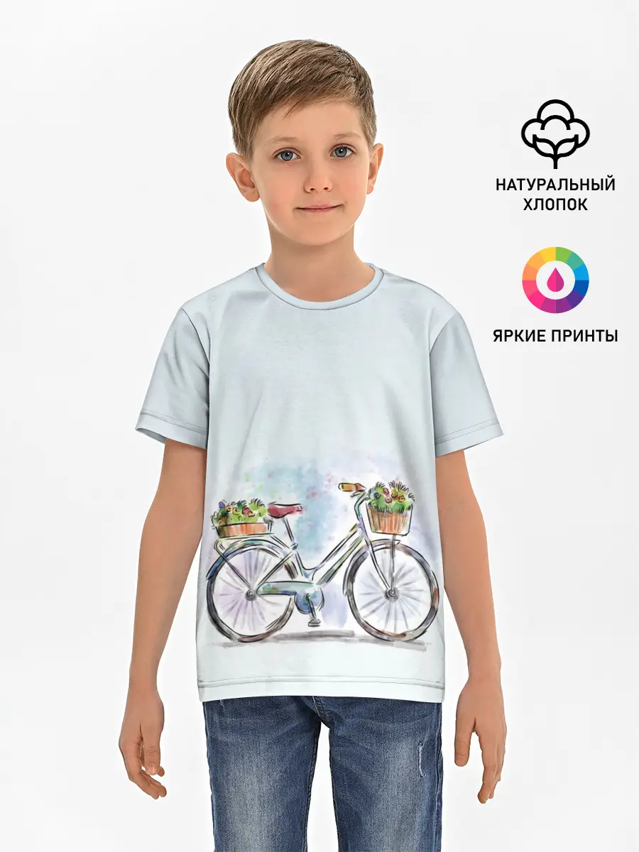 Детская базовая футболка / акварельный велосипед
