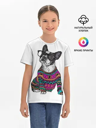 Детская базовая футболка / Мопс Хипстер