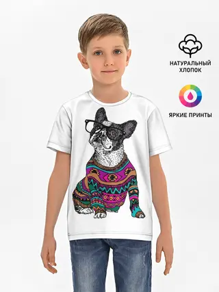 Детская базовая футболка / Мопс Хипстер