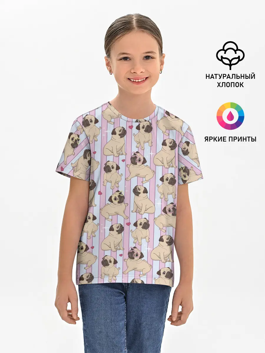 Детская базовая футболка / Забавные Мопсы