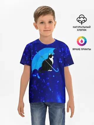 Детская базовая футболка / Котик под Дождем