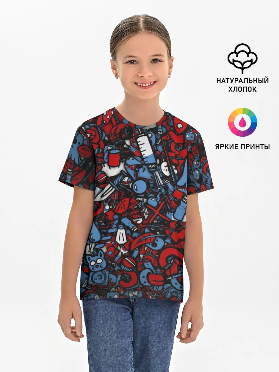 Детская базовая футболка / RedBlue stikers