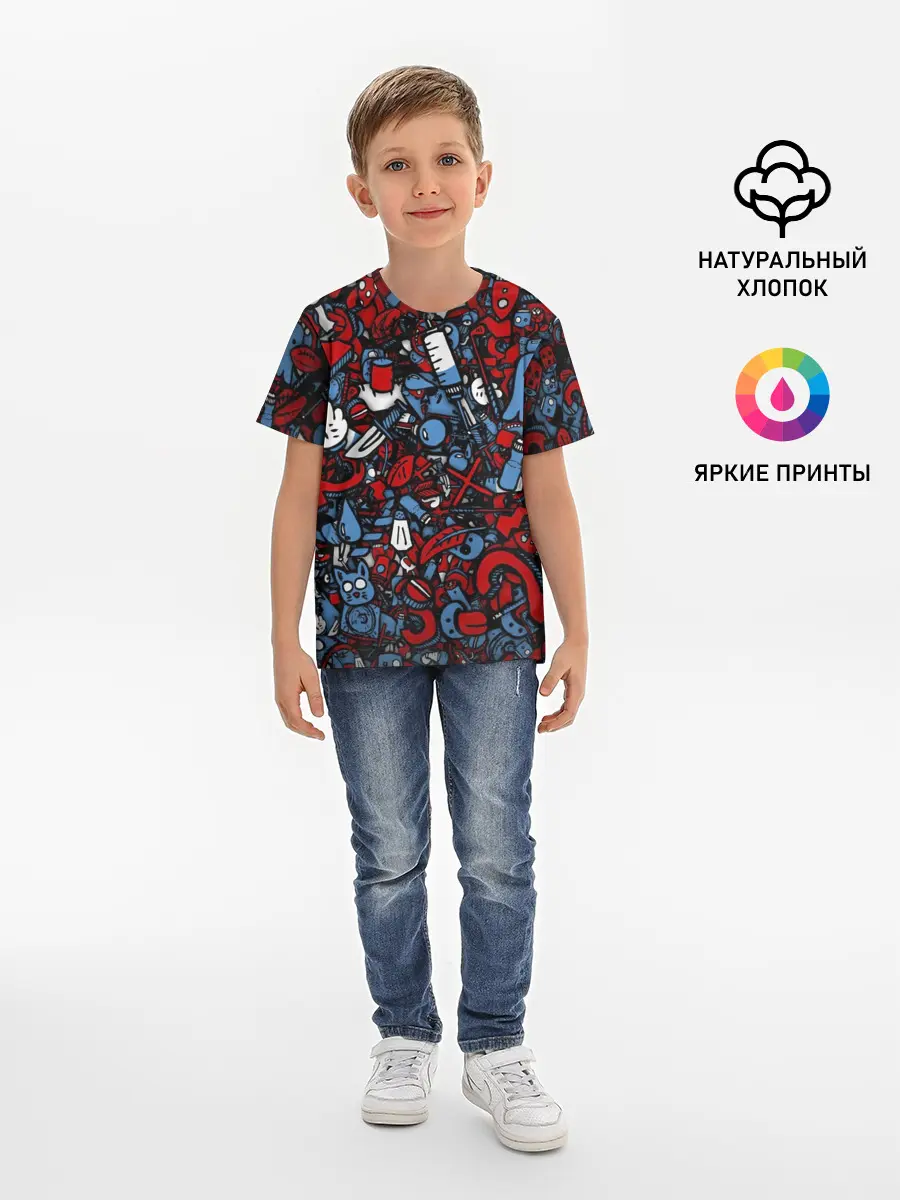 Детская базовая футболка / RedBlue stikers