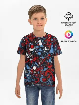 Детская базовая футболка / RedBlue stikers