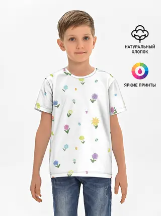 Детская базовая футболка / Цветы и бабочки