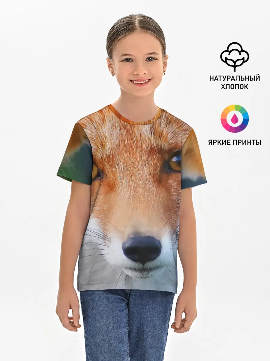 Детская базовая футболка / Крупно мордочка лисы
