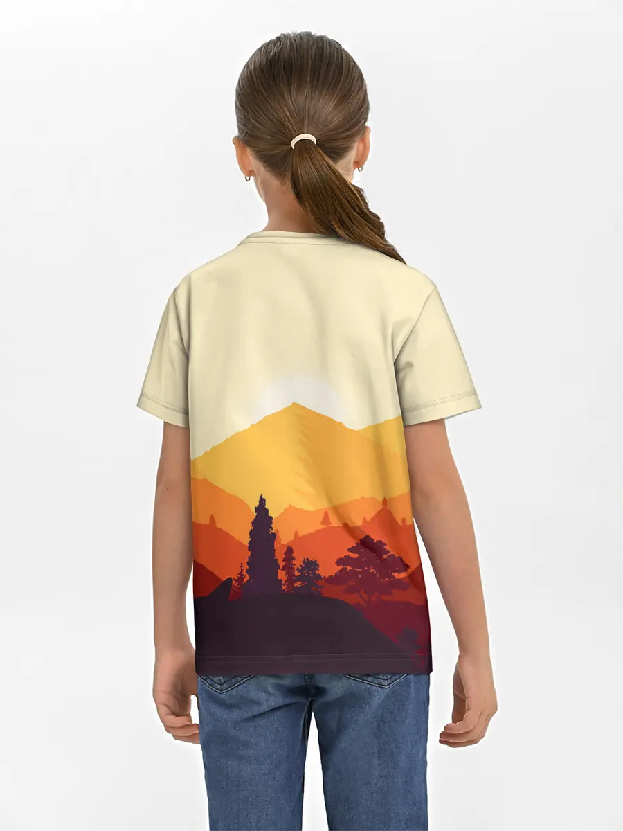 Детская базовая футболка / Горы закат пейзаж лиса арт