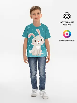 Детская базовая футболка / Новогодний зайчик