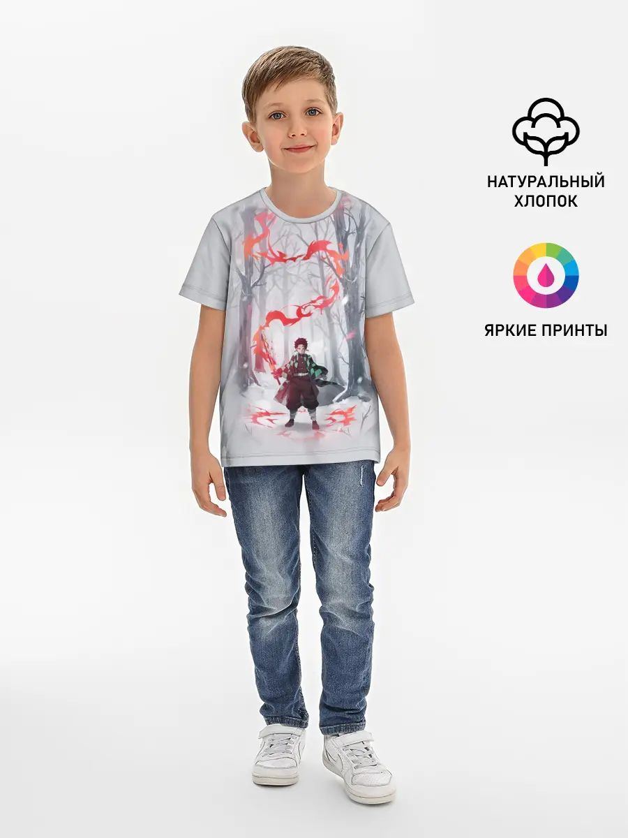 Детская базовая футболка / KIMETSU NO YAIBA красный след