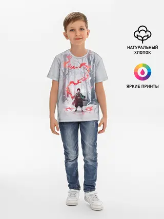 Детская базовая футболка / KIMETSU NO YAIBA красный след