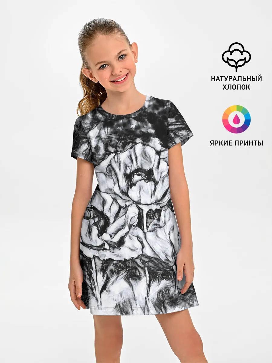 Детское платье / Черно-белый узор. Маки.