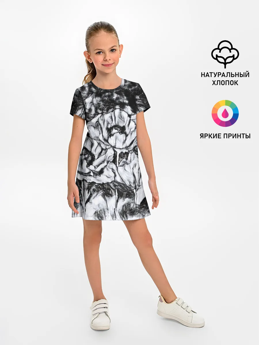 Детское платье / Черно-белый узор. Маки.