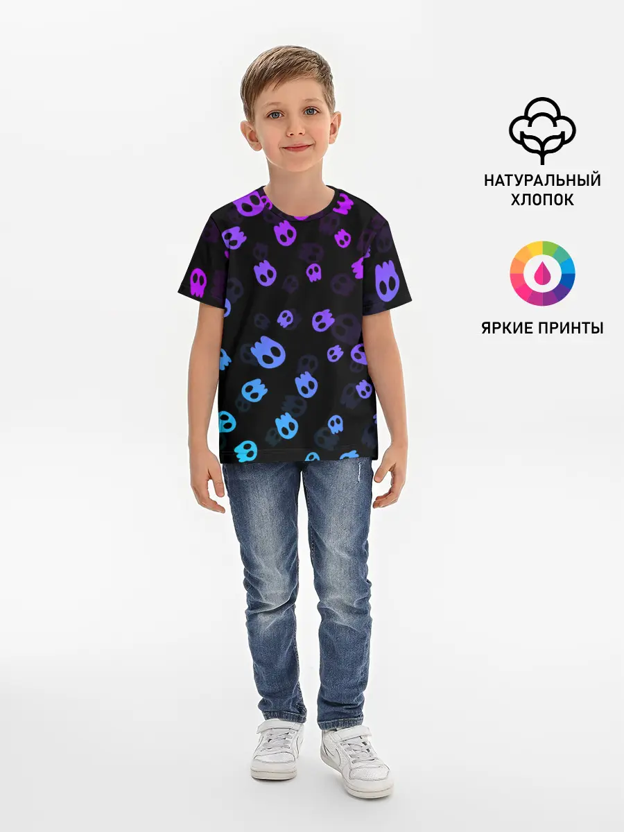 Детская базовая футболка / НЕОНОВЫЕ ЧЕРЕПА