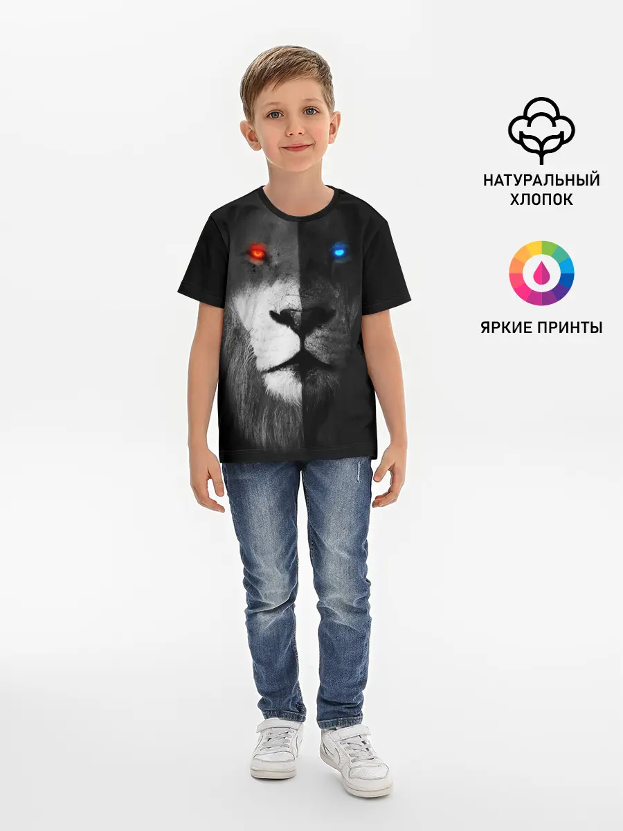 Детская базовая футболка / ЛЕВ - НЕОНОВЫЕ ГЛАЗА