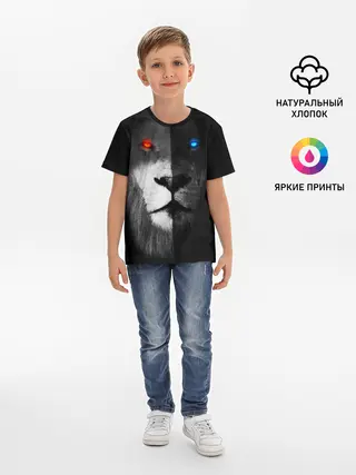 Детская базовая футболка / ЛЕВ - НЕОНОВЫЕ ГЛАЗА