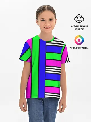 Детская базовая футболка / Полосатый яркий летний узор